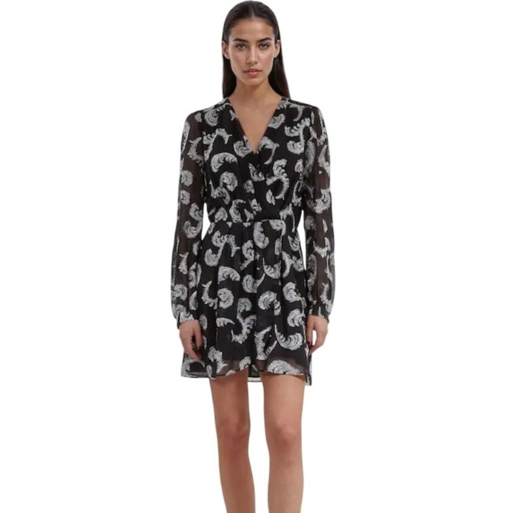 The Kooples Paris Black White Floral Polka‎ Dot High Neck Puff Sleeve Mini-6